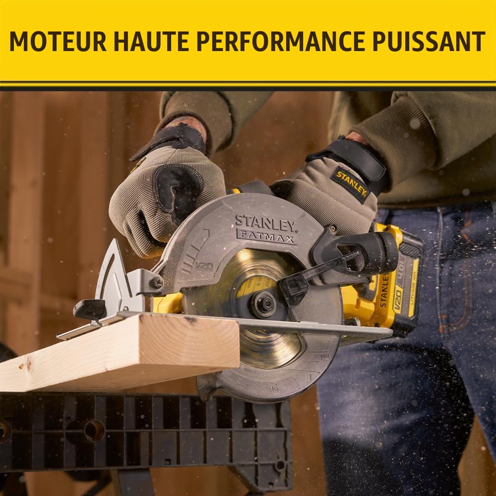 Stanley FATMAX Scie circulaire Sans Fil 18V Lithium Ion Moteur Brushless 165mm Vitesse 4000 trs/mn Coupes biaises jusqu'à 50° Sans Batterie Ni Chargeur Gamme FATMAX V20 SFMCS500B-XJ