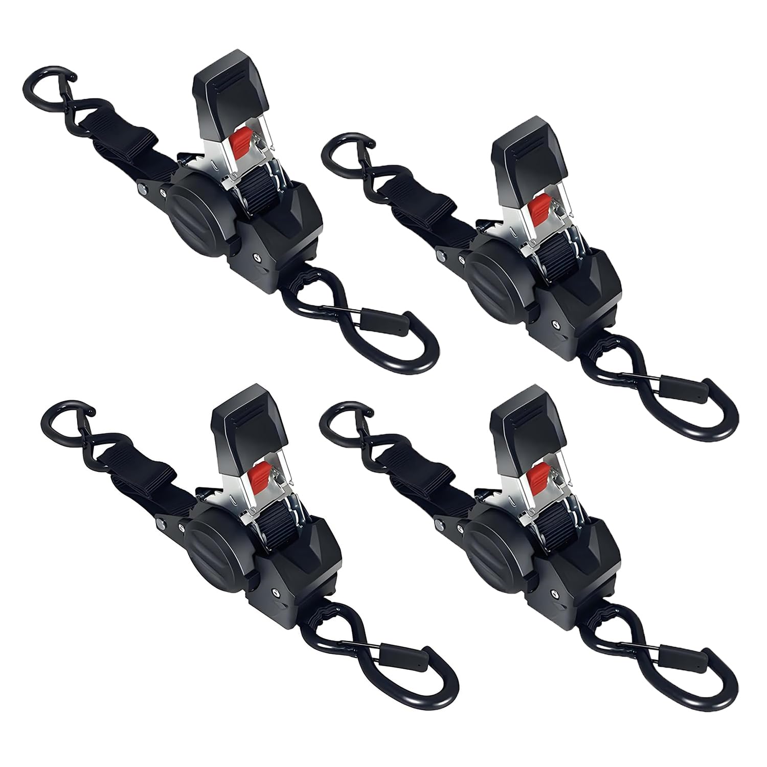 4 Pezzi Cinghie di Ancoraggio Autoavvolgenti, Cinghia a Cricchetto, 300cmx25mm Avvolgitore Automatico di Fettuccia con Gancio a S, Resistenza Alla Trazione di 300 daN per Rimorchio, Carrello Moto