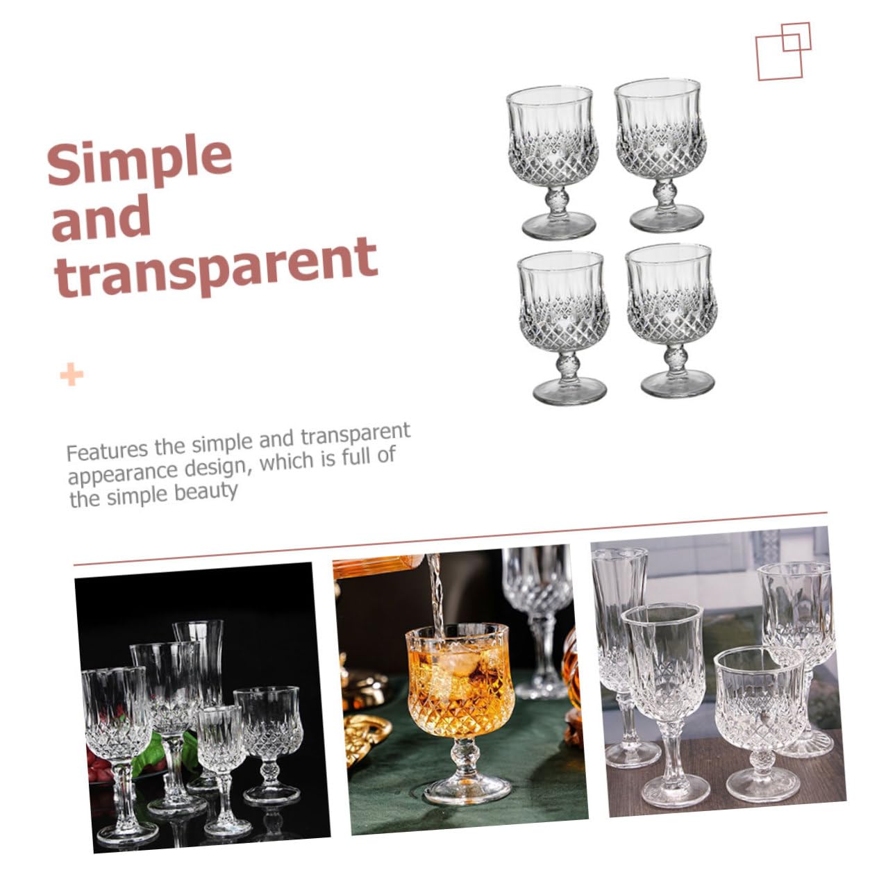 VANZACK 4 Stück Weißweingläser aus Glas Mattierte Kelche Gravierte Partygläser für Cocktails und Wein Vielseitige Trinkgläser mit Geschliffenen Kanten