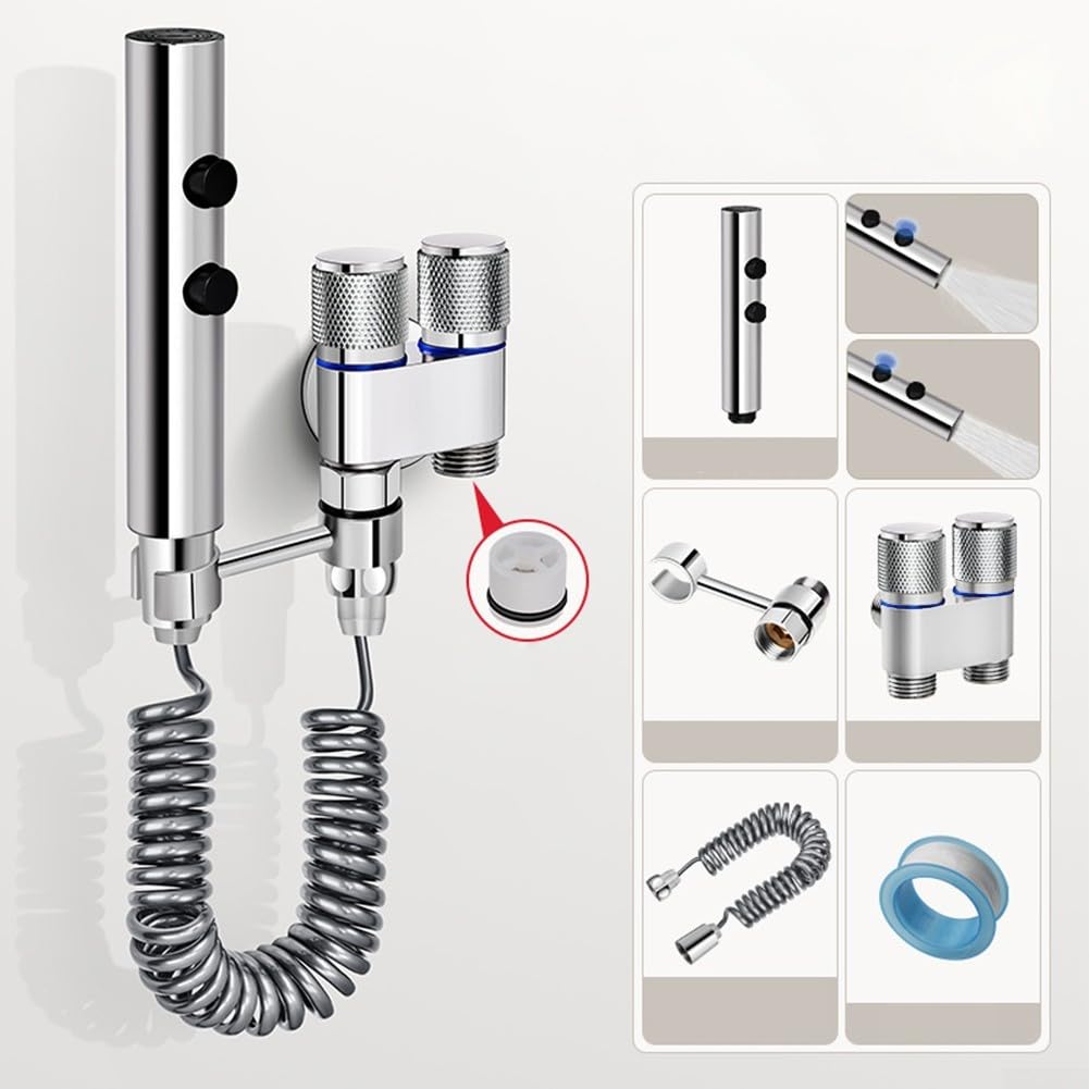 Set spruzzatore bidet in acciaio inox doccetta WC rubinetto acqua alta pressione argento
