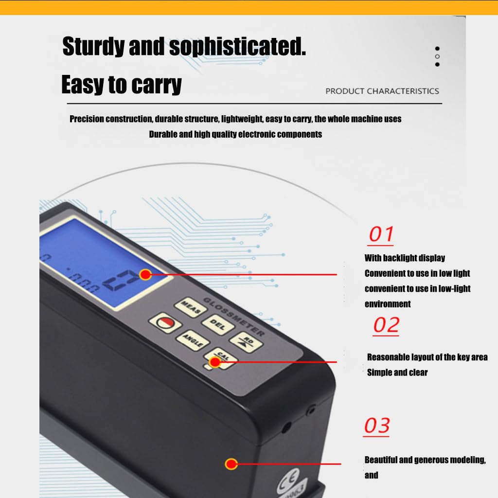 Digital Glossmeter Gloss Meter 60 Degrees 0-200gu for Black Paint and Ink Polished Metal Glarimeter Surface Gloss Measurement
