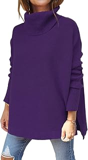 LILLUSORY Women's Turtleneck Oversized Sweaters 2022 Fall Long Batwing Sleeve Spilt Hem Tunic Pullover Sweater Knit Tops
