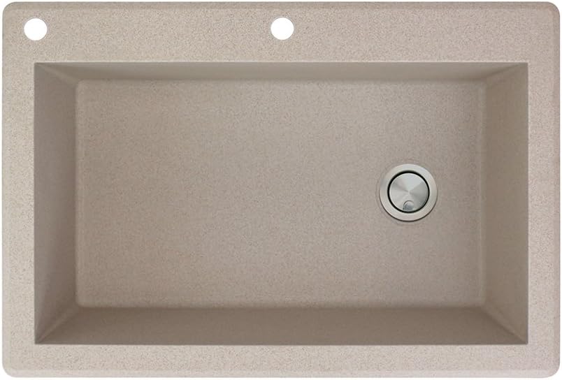 Super Deal Product Transolid RTSS3322-16-CA Radius 33-in W x 22-in L silQ Granite Drop-in Single Bowl Kitchen Sink with 2 CA Faucet Holes in Cafe Latte