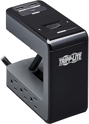 Tripp Lite Safe-IT - Protector contra sobretensiones de escritorio, 6 tomacorrientes, USB-C y 2 puertos de carga USB, protección de grado