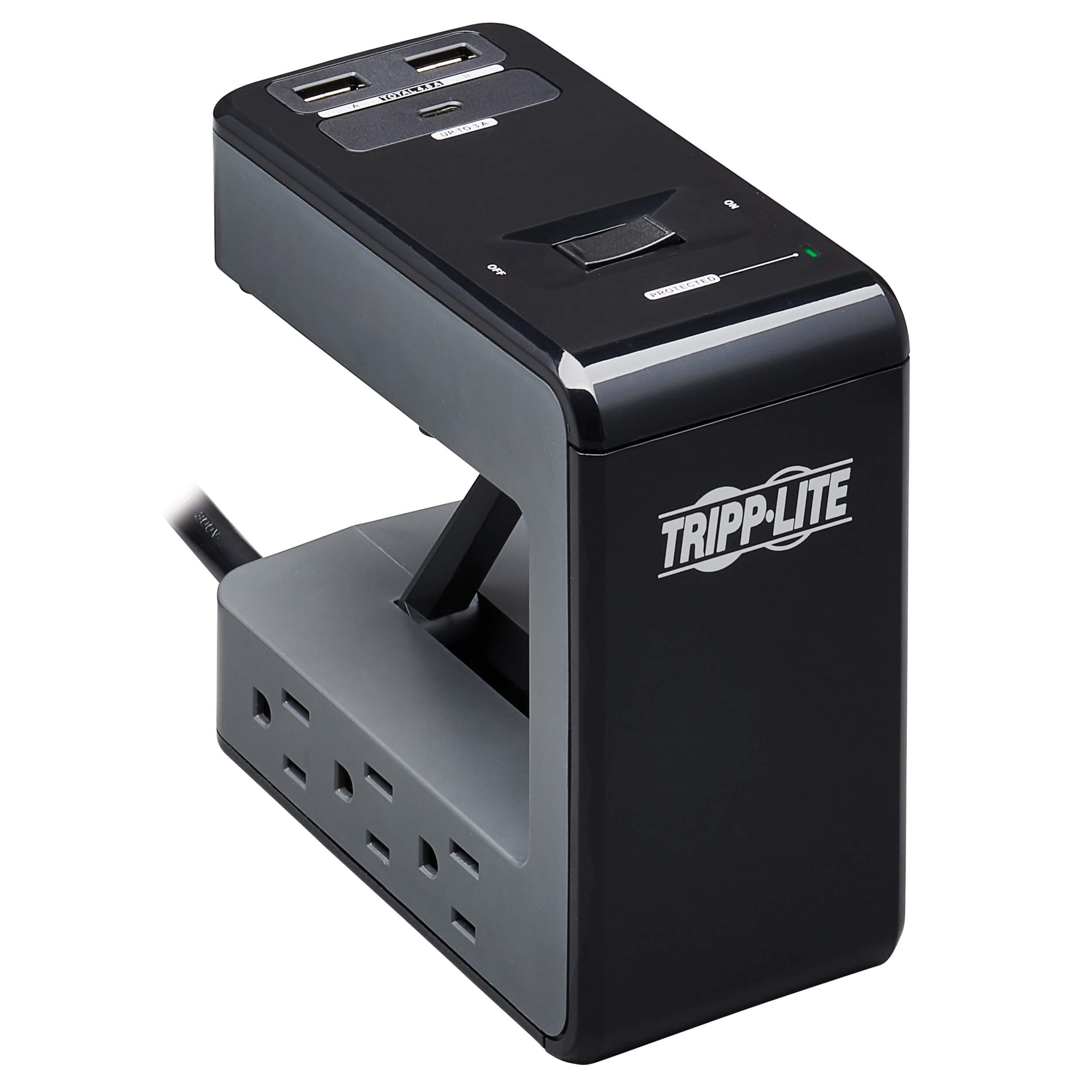 Tripp Lite Safe-IT Desk Clamp Surge Protector, 6-Outlets, USB-C & 2 USB Charging Ports, Hospital-Grade Protection, 8 Ft / 2.4M Cord, 50,000 Insurance & Lifetime Manufacturer's Warranty (TLP648UCBAM)