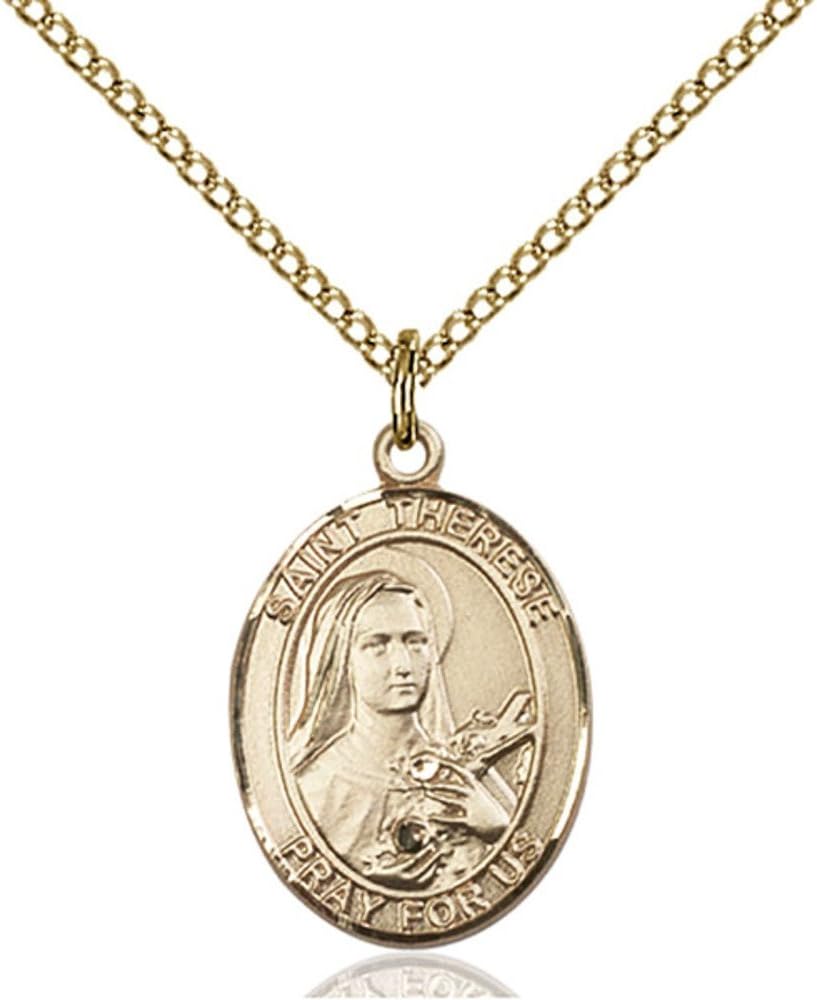 Bonyak Jewelry St. Therese of Lisieux Hand-Crafted Oval Medal Pendant in 14kt Yellow Gold-Filled