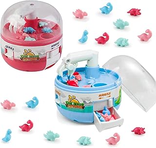 Artrpoy 2 Sets Mini Claw Machine Arcade Game, 8 Tiny Dinosaur Grabber Prize Dispenser Vending Machine Toy for Kids Boys Girls Christmas Birthday Gifts Party Favour Party Bag Fillers Blue and Red