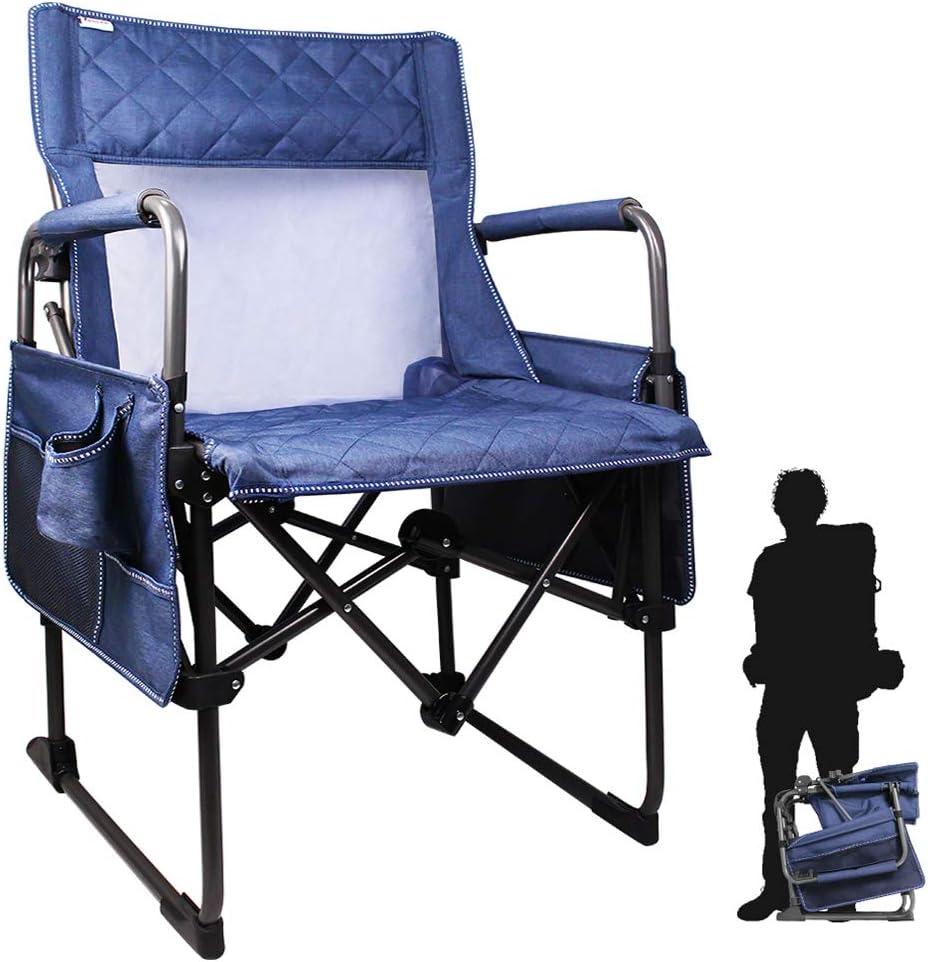 Amazon Com Zenree Camping Folding Chair Heavy Duty Portable Director S Chairs Outdoor Breathable Mesh Wide Sports Seat With Armrest Big Cup Holder Side Bags For Traveling Hiking Blue Sports