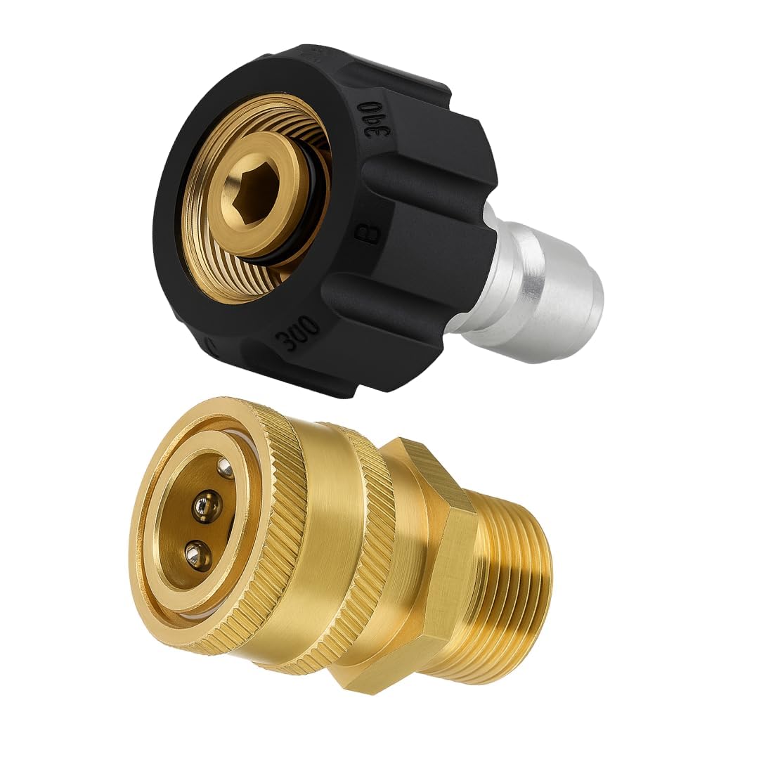Premium Pressure Washer Quick Connect Adapter Set, M22 15mm Fitting, Brass and Black Construction, Professional Grade Outlet Hose Connector Kit-image-22