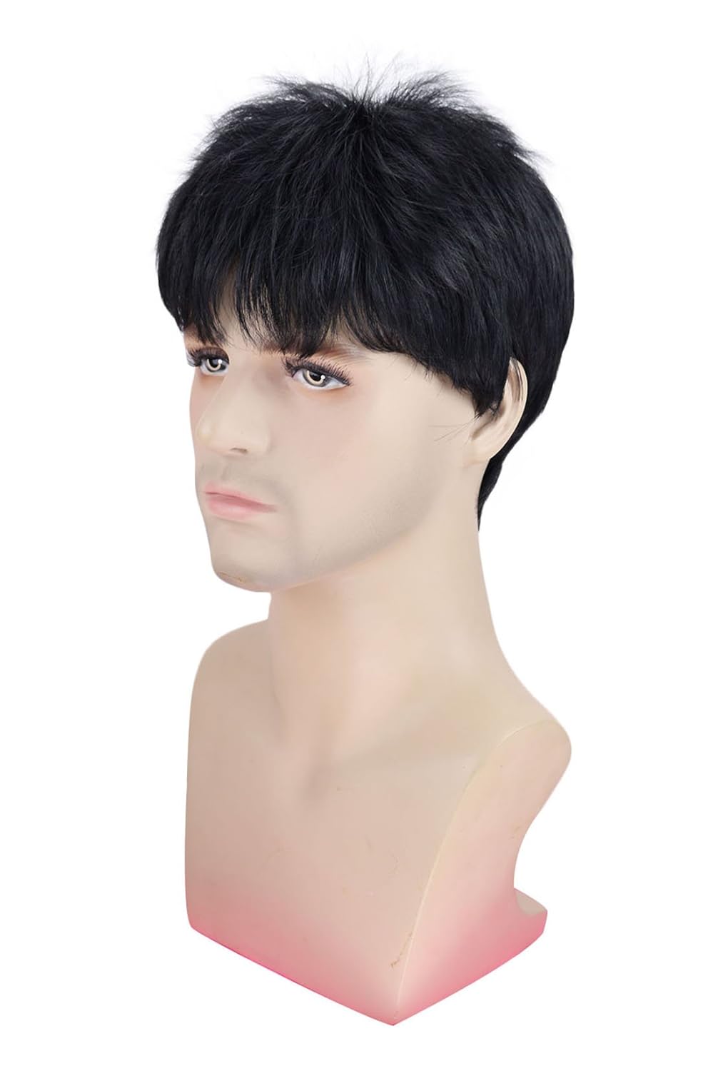 Kalyss Men's Short Straight Black Wig Heat Resistant Synthetic Hair Wig 12 inch