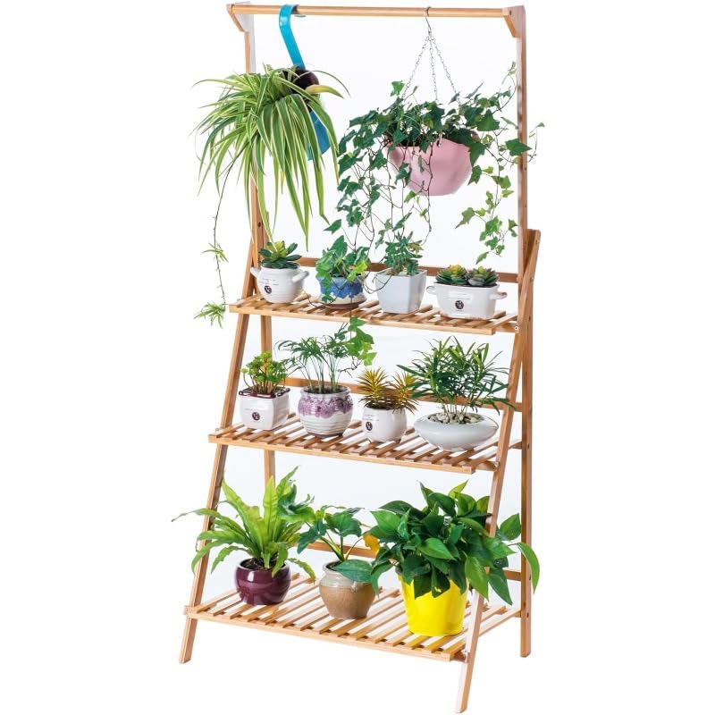 Gv8pA5fj7b Estante de flores de esquina Soporte for plantas colgantes de 3 niveles, estantes for jardineras, estante organizador for macetas, estantería exhibición plegable, for