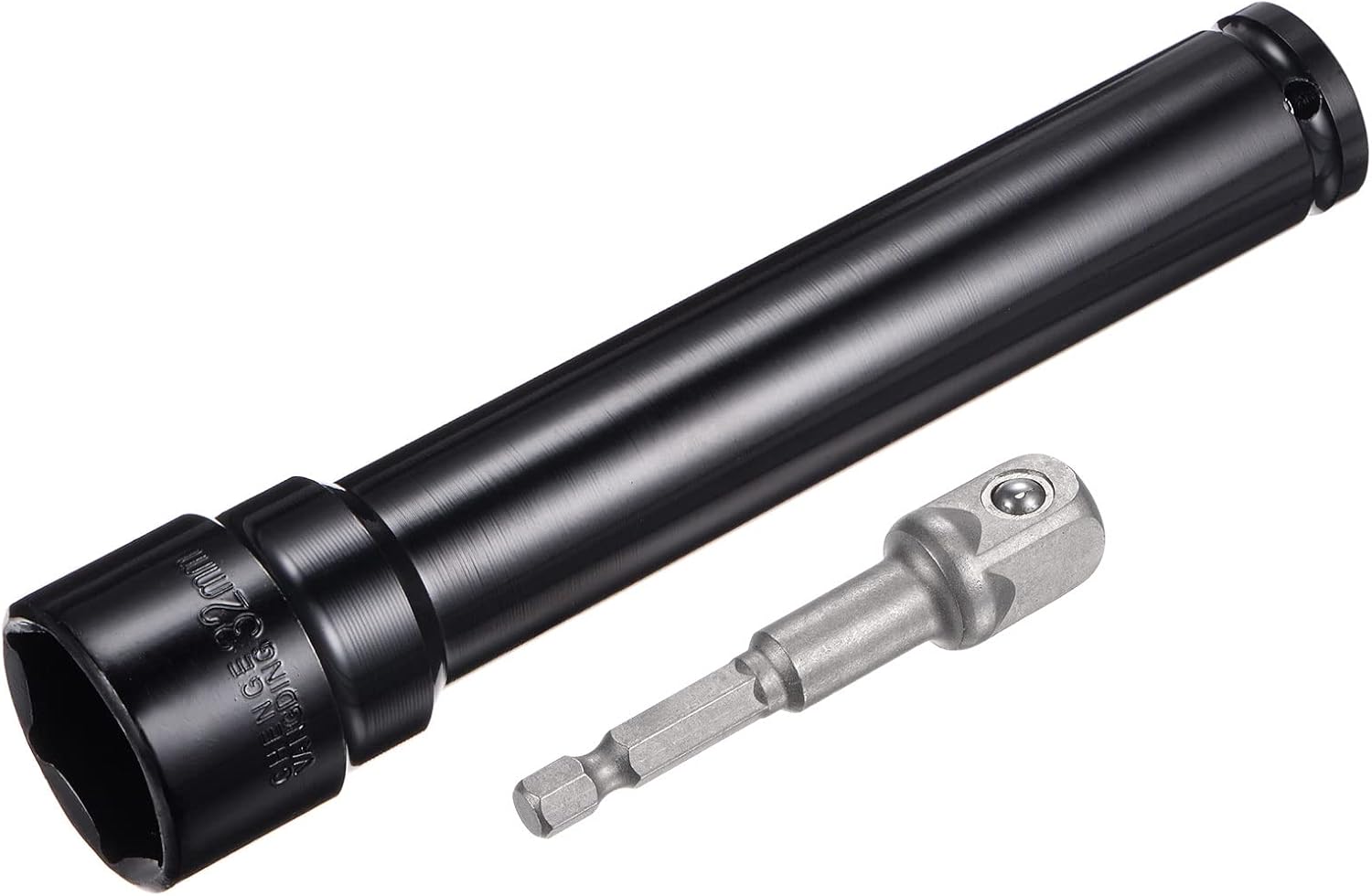 uxcell 1/2" Drive Socket Accessory Set, 32mm Deep 6-Point Impact Socket 8" Length and 1/4" Hex Shank Adapter