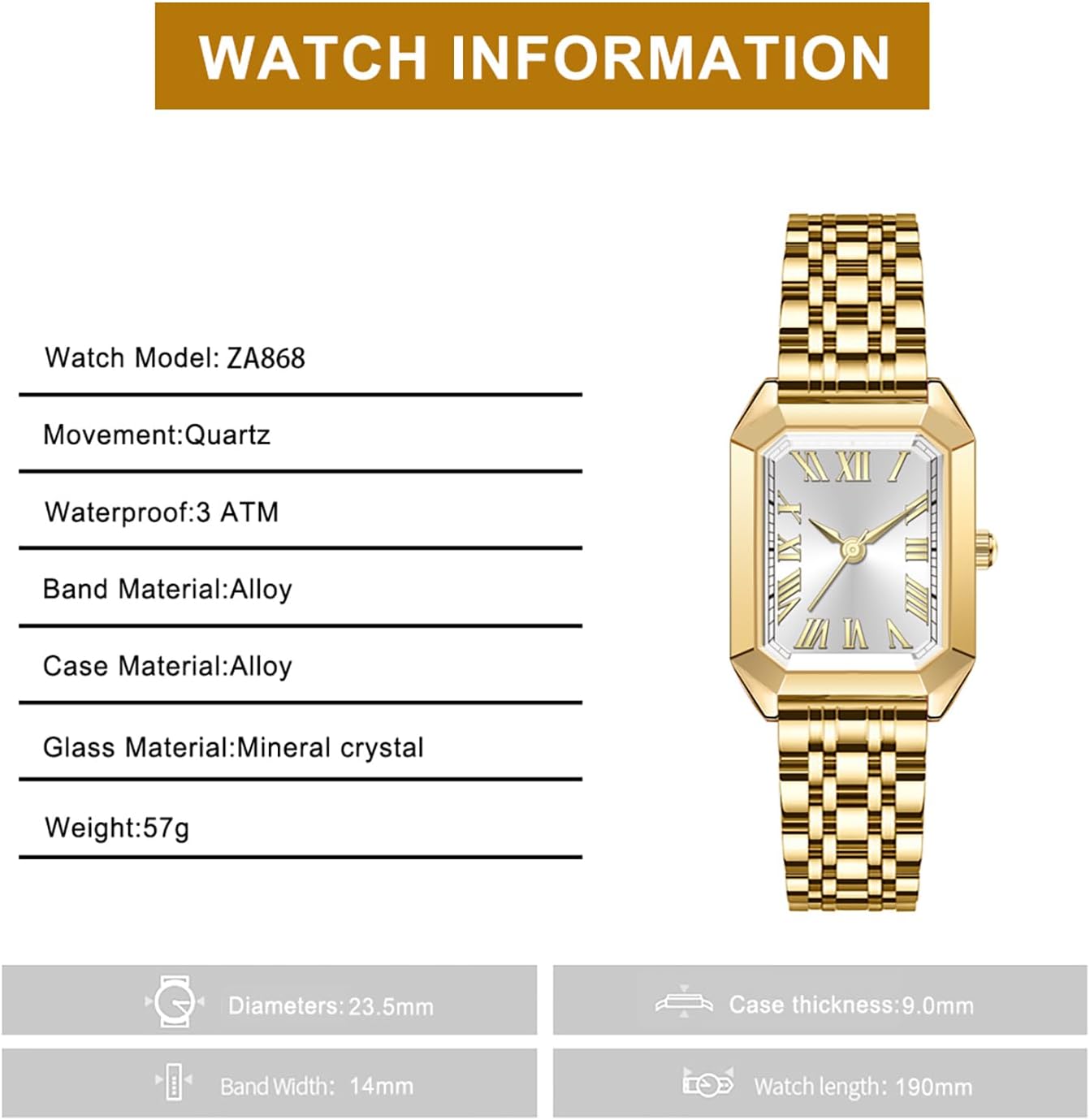 Women's Vintage Gold Watch - Roman/Arabic Numeral Dial Options, Adjustable Alloy Bracelet, 3ATM Water Resistant Quartz Movement with Resizing Tools - Image 3