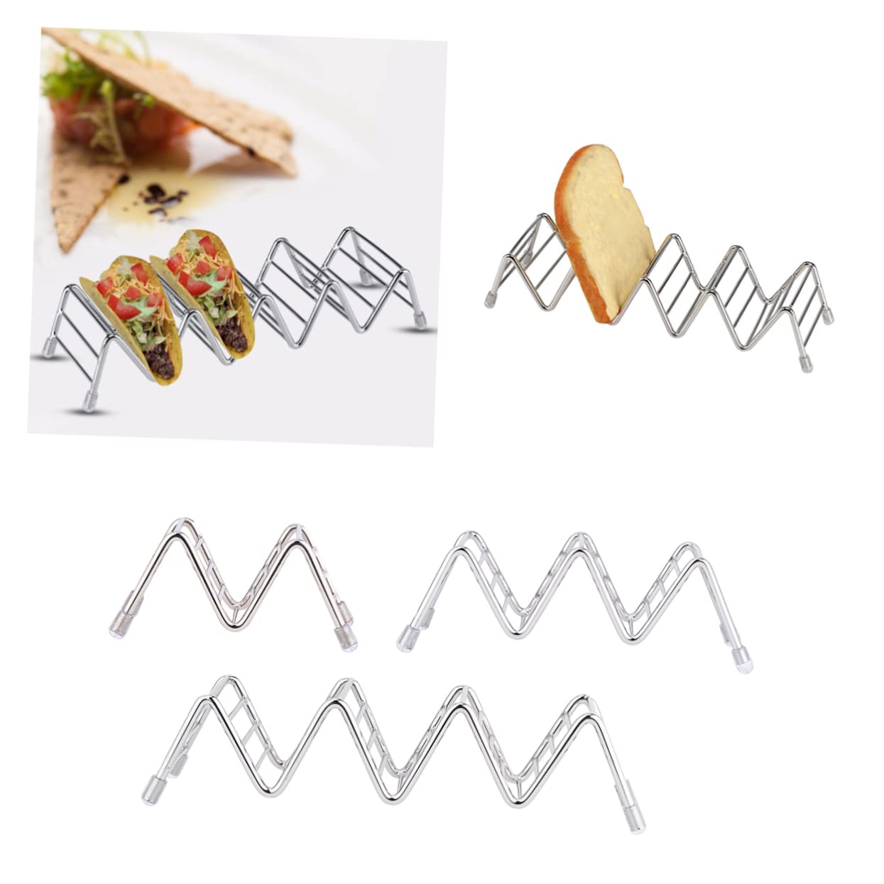 BEBEMOKO Roll Mexican Pancake Rack Trays Taco Stands Food Tray Taco Holder Plate Tray for Car Tortillas Soft Taco Shells Taco Truck Mexican Pancake Holder Taco Stand Rack Chef Para Silver