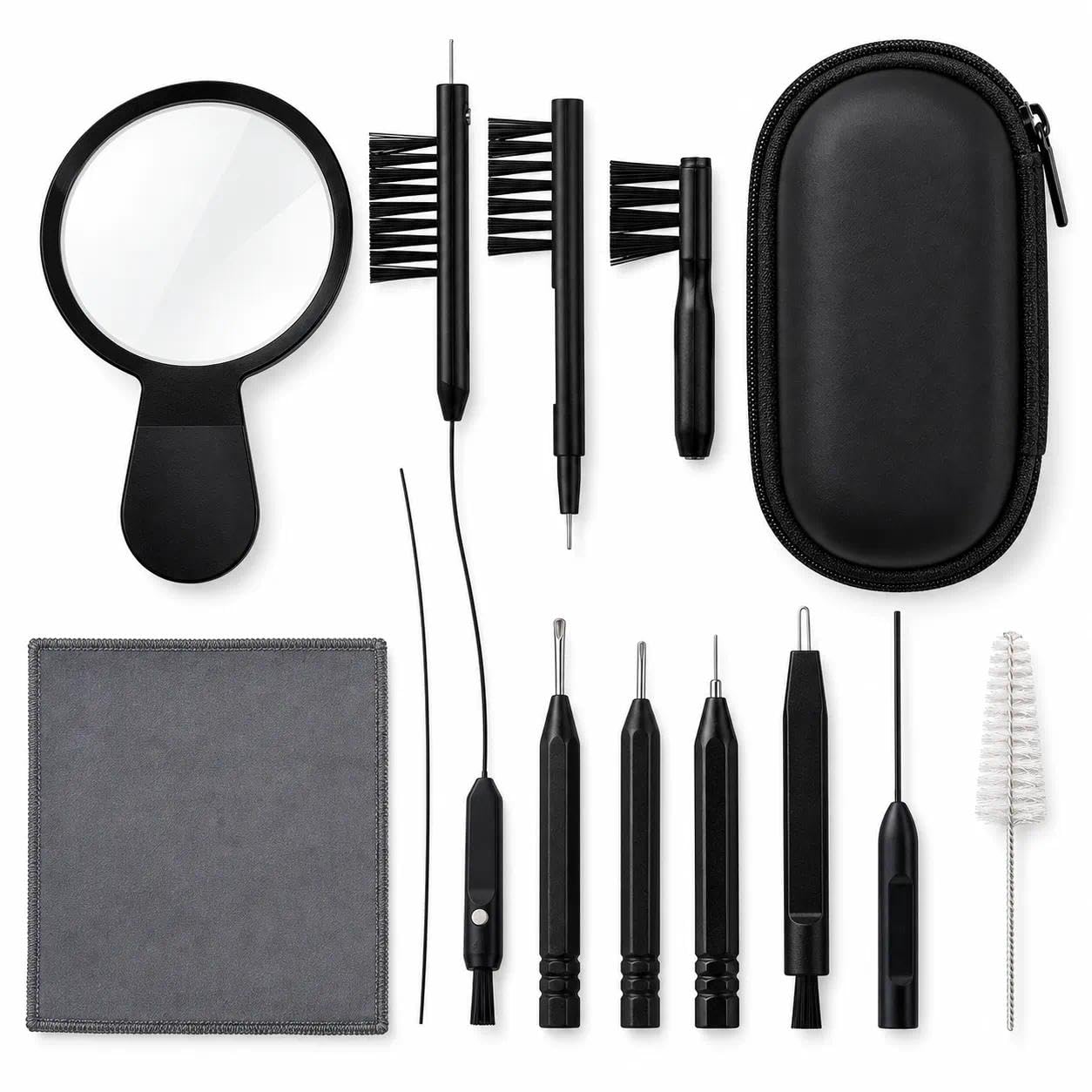 13-Piece Hearing Aid Care Kit, Maintenance Tool Set with Brush, Wax Pick & Storage Case for BTE/ITE Device Upkeep