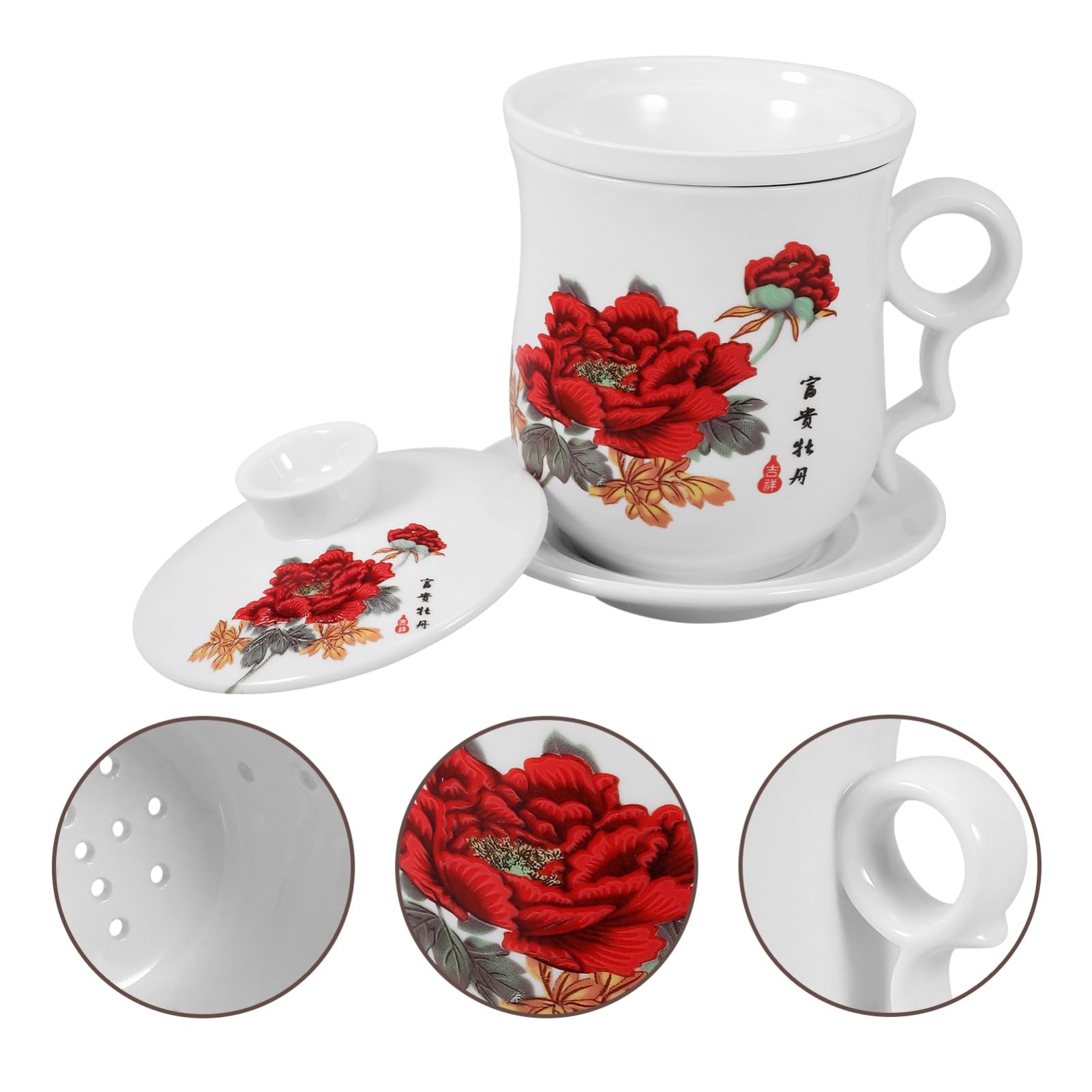 Zerodeko Tasse à Thé et Soucoupe avec Infuseur en Céramique Blanche 320ml Surface Lisse pour Boire Thé aux Fleurs à Bureau