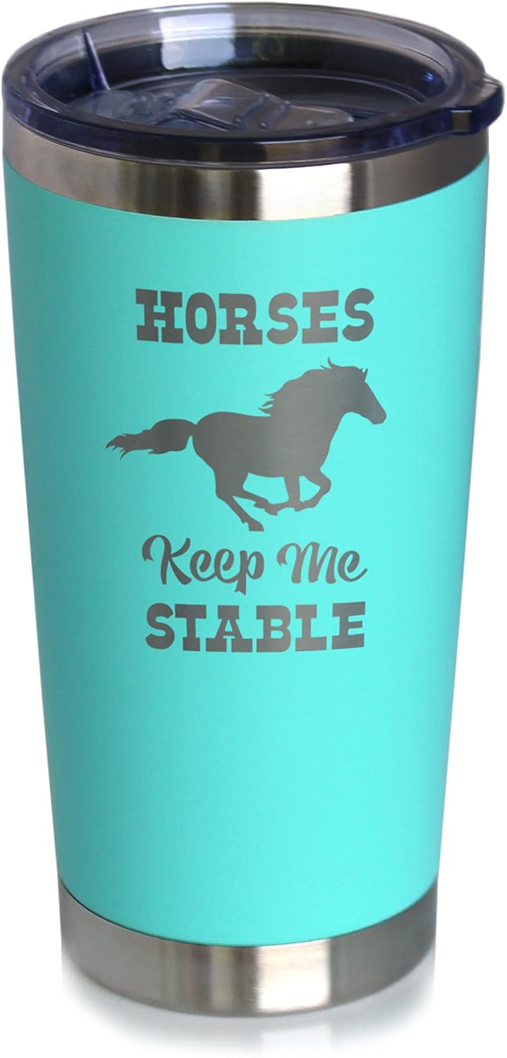 Bevvee Horses Keep Me Stable - Insulated Coffee Tumbler Cup with Sliding Lid - Stainless Steel Insulated Mug - Horse Themed Coffee Gifts - Teal