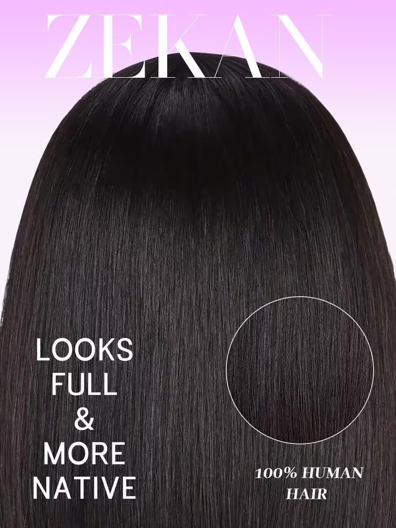 Bob Wigs Human Hair with Bangs Straight Short Bob Wig with Fringe 180% Density Wear and Go Glueless Bone Straight Wigs for Black Women 12Inch - Image 4