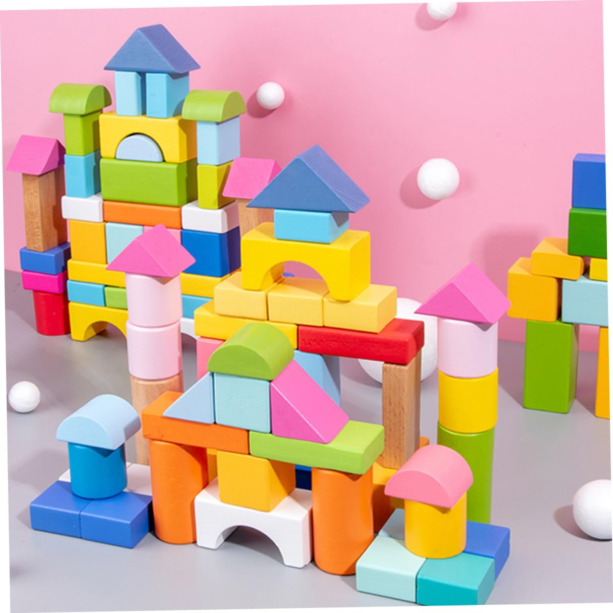 BESPORTBLE Juego de 100 Bloques de Madera Geométricos para Juguetes de Construcción Educativos para Bebés y Pequeños Set de Piezas Ecológicas para Desarrollo Creativo y Habilidades