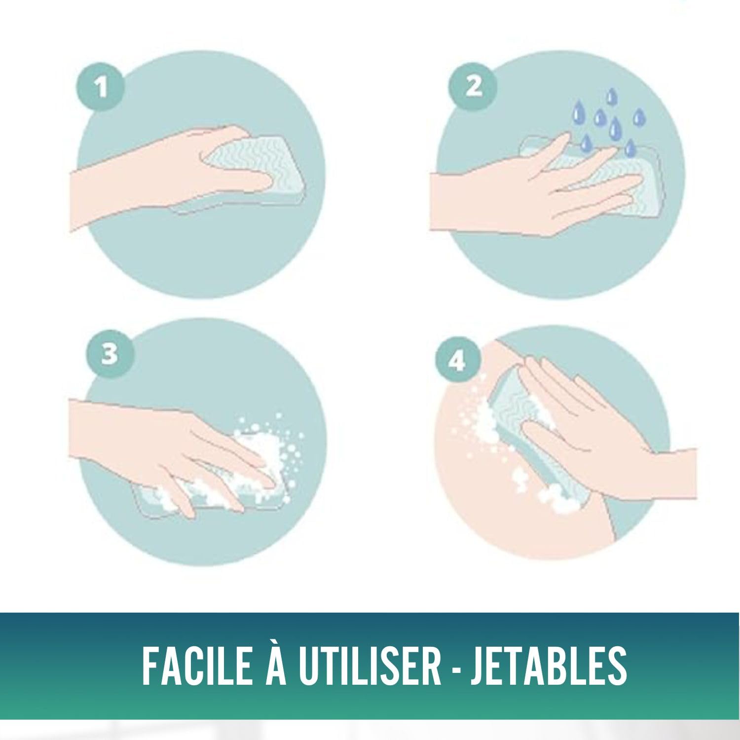 OrtoPrime 120 Éponges Savonneuses Jetables pour bébés, enfants et adultes -Gants de Toilette Jetables à Usage Unique -Gant toilette jetable pour Peau Sensible- Pack de 5 x 24 Éponges avec Savon.