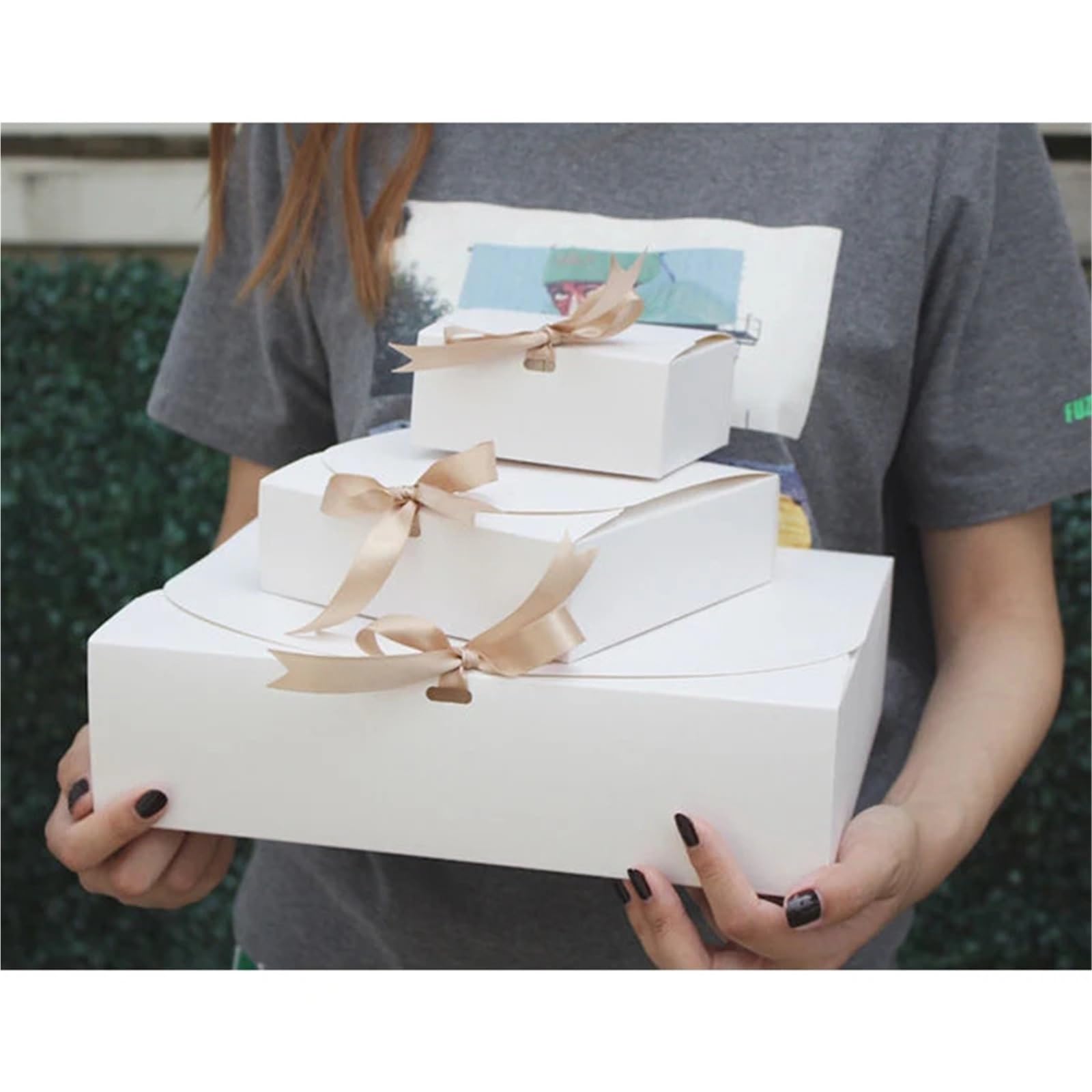 Geschenkbox 10 Stück Geschenkkarton mit Schleifenband | Perfekt for Partys, Hochzeiten, Geburtstage, Feiertage, Kraftpapier-Box(WHITE)