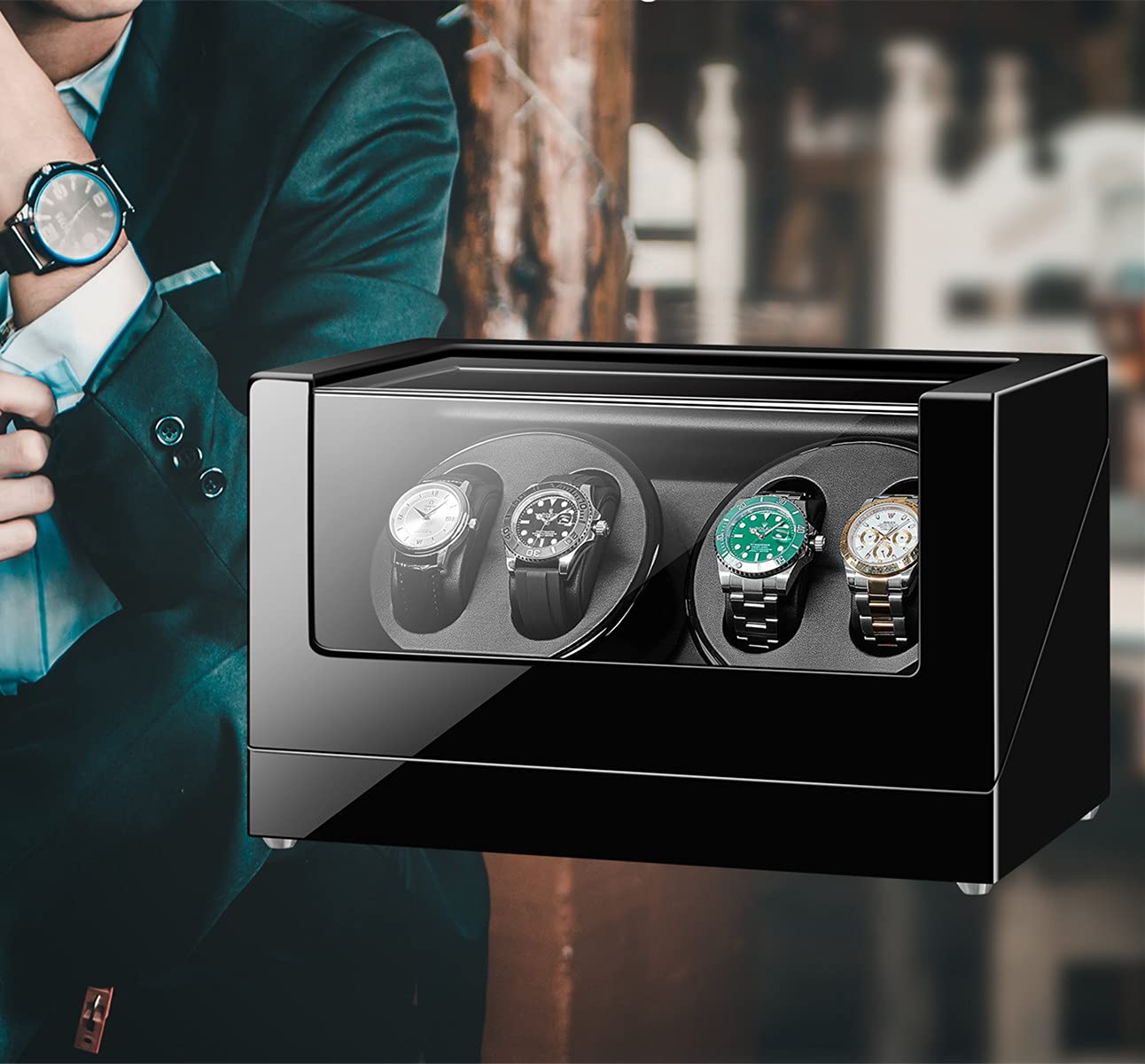 Siremig Automatic Watch Winder, Watch Winder Box for 4 Watches, with