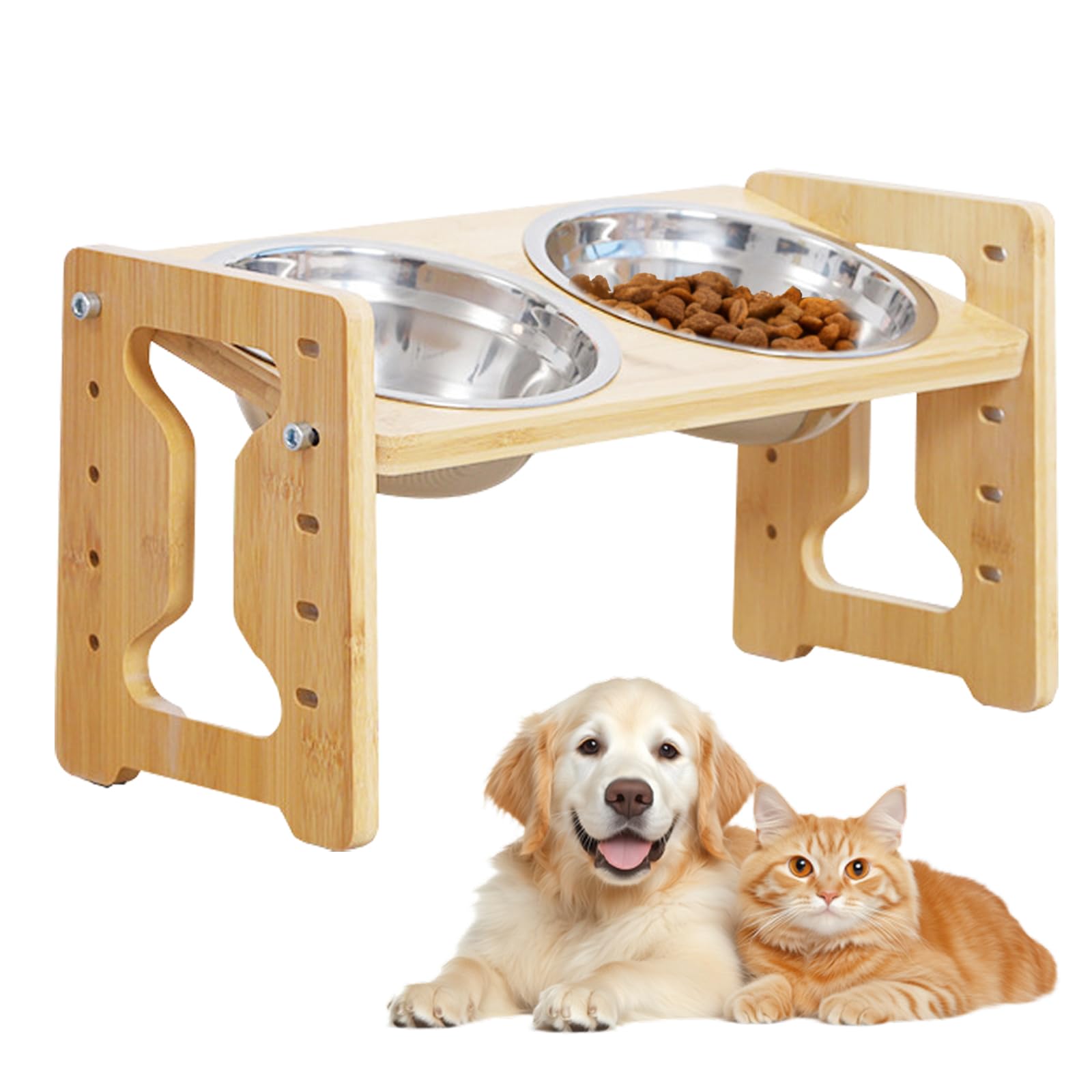 GOMETY Comedero para perros elevado con soporte, antideslizante, altura ajustable, 5 alturas ajustables, inclinación de 15°, estación de alimentación con 2 cuencos de acero inoxidable para perros