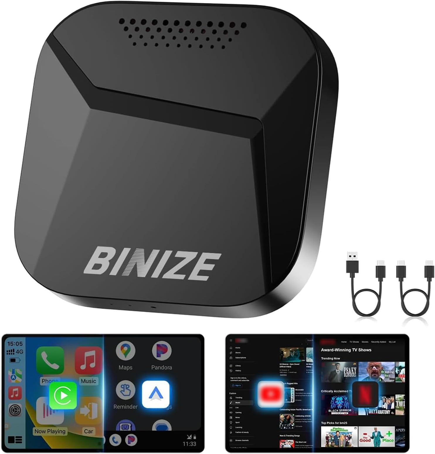 Carplay Ai Box Android 13 Compatible with Wireless Carplay Wireless Android Auto AI Box Carplay Streaming Video Apps 4+64G Only Support Cars with OEM Wired CarPlay/Android Auto