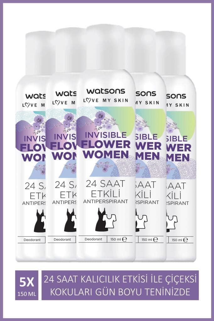 Watsons Invisible Flower 24 Saat Etkili Kadın Deodorant 150 ml x 5 ADET