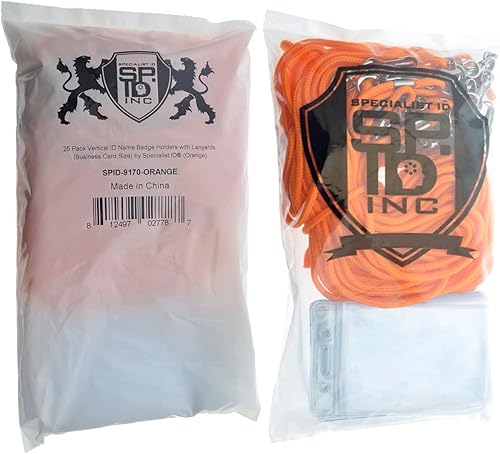 Miniatura 6 de 25Pack Tamaño de tarjeta de ID Name Badge titulares Vertical con Lanyards Business por Specialist ID Anaranjado