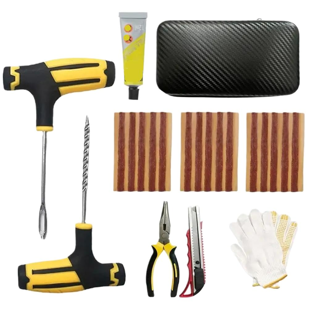 Ahkyhtgaz Type C Car Tire Repair Kit Puncture Plug Tools Tyre Puncture Repair Kit Compatible With Universal Tires Strips Stirring Glue(Type C)