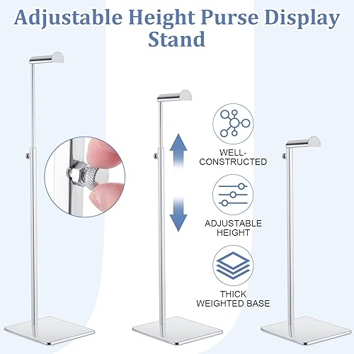 Miniatura 3 de Soporte de exhibición de bolso de acero inoxidable, 4 piezas, soporte de exhibición de bolso de mano, soporte de altura ajustable para boutique,