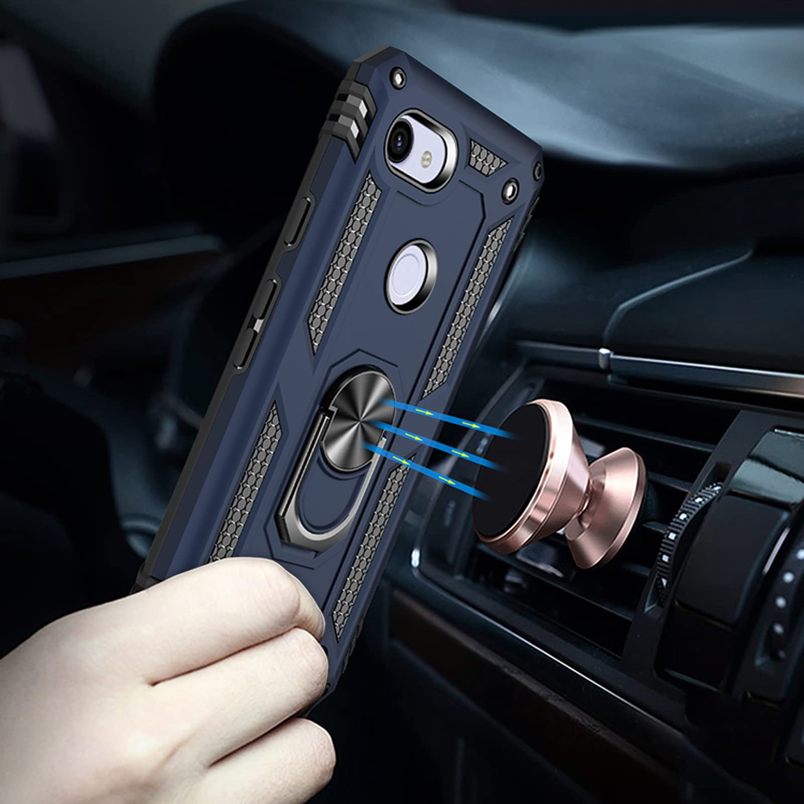 Asuwish Cover per Google Pixel 3a XL con Pellicola Vetro Temperato Vetrino Magnetica Anello Supporto Resistente Protettiva Protezione TPU Silicone 3aXL Custodia Case Maschio Ragazza Blu
