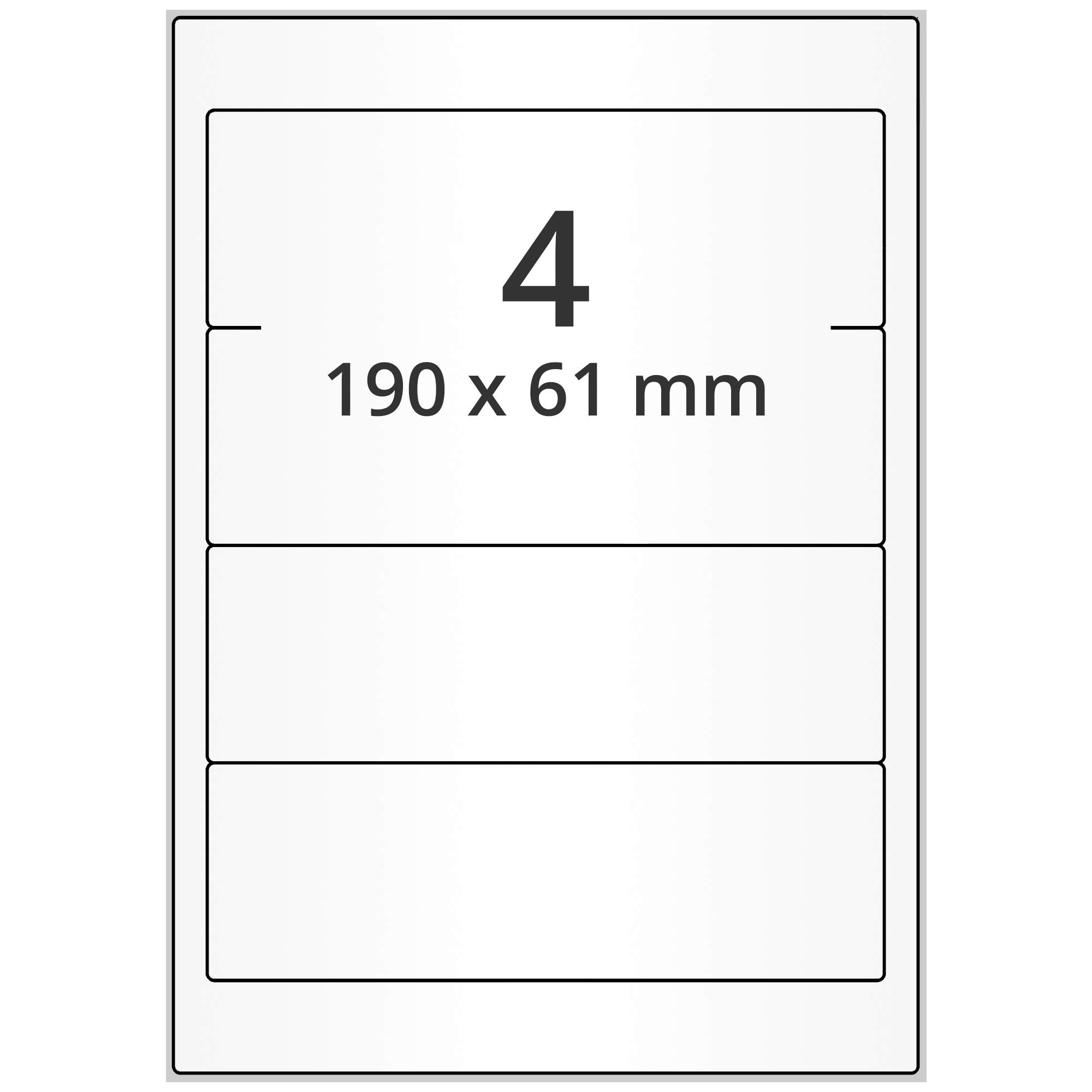 Labelident Wetterfeste Folienetiketten auf A4 Bogen, weiß - 190 x 61 mm - 400 Polyester Etiketten auf 100 Bogen, selbstklebende PET Aufkleber, matt
