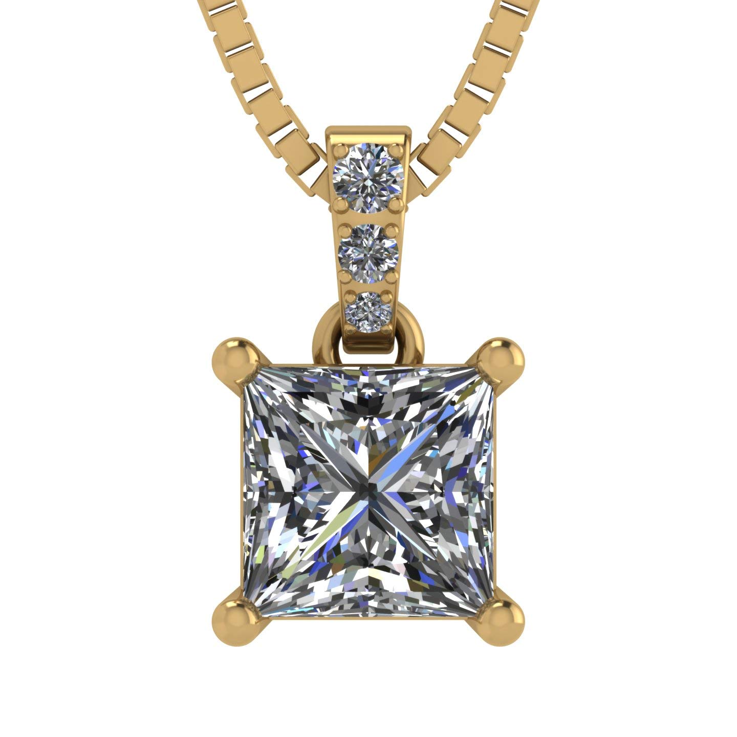 Princess Cut Solitaire Necklace, 4 Prong Sterling Silver w/Pure Brilliance Zirconia, 6.0mm, 7.0mm & 8.0mm