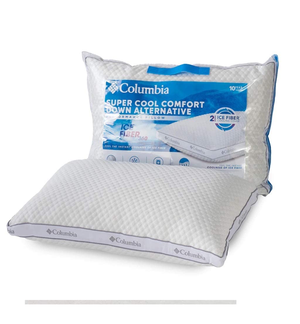Columbia Comfort Ice Fiber Side Sleeper Down Alternative Bed Pillow - Instant Cooling 2 Sided Ice Fiber Cover - Supportive and Cozy Polyester Fiber Fill - Side Sleeper, King