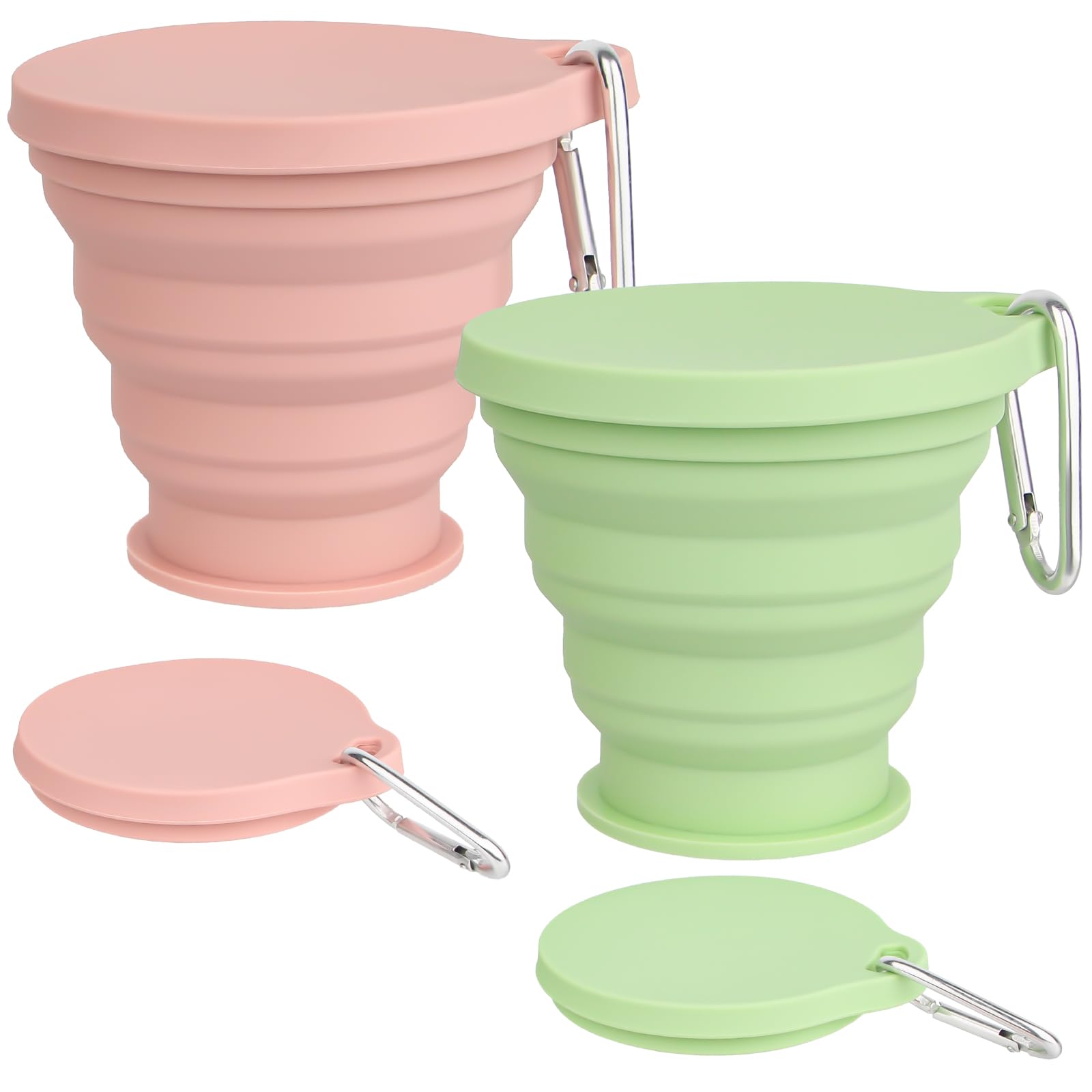 Realjoy 2 Pcs Collapsible Cup,Silicone Foldable Cup with Sealing Lid