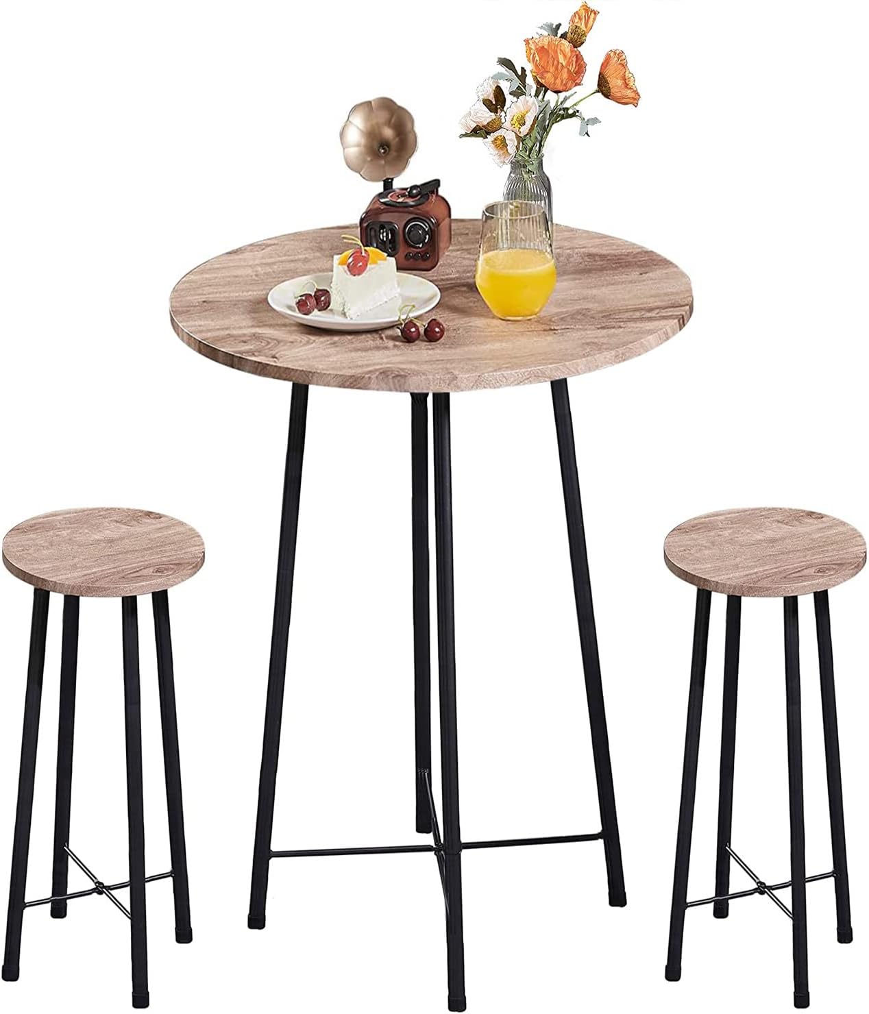 VECELO Small Bar Table and Chairs, Round Bistro Sets with 2