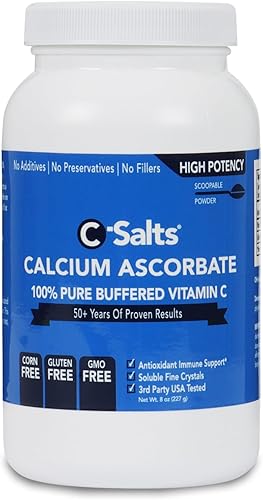 C-Salts Polvo de vitamina C de ascorbato de calcio puro, bebida en polvo tamponada no ácida sin azúcar para apoyo inmunológico, protección
