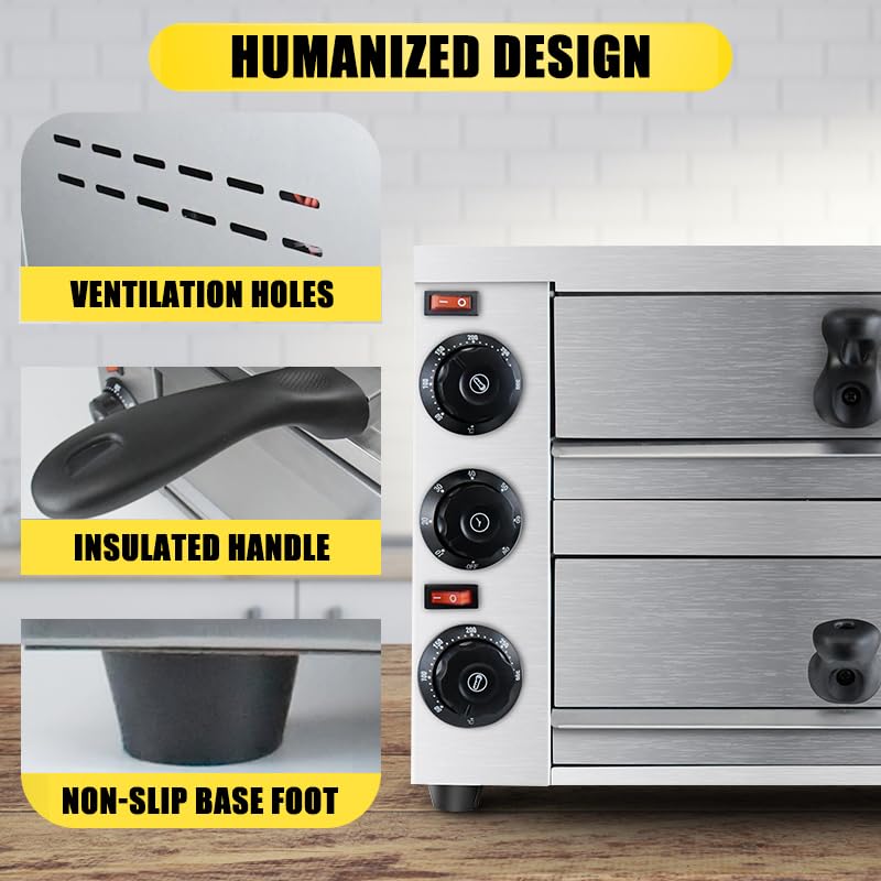 Horno de pizza de mesa de 2 niveles - Acero inoxidable comercial eléctrico interior con temporizador para el hogar y restaurante 3