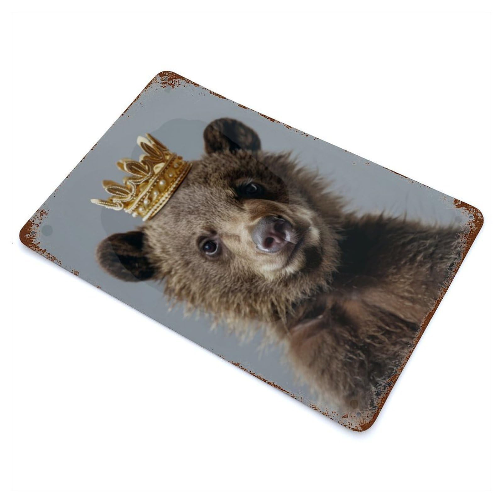 Little King Bear Rust Effect Tin Sign 11.8"x7.9", for Bistro, Counter And Cafe Decor, Shabby Chic Decor