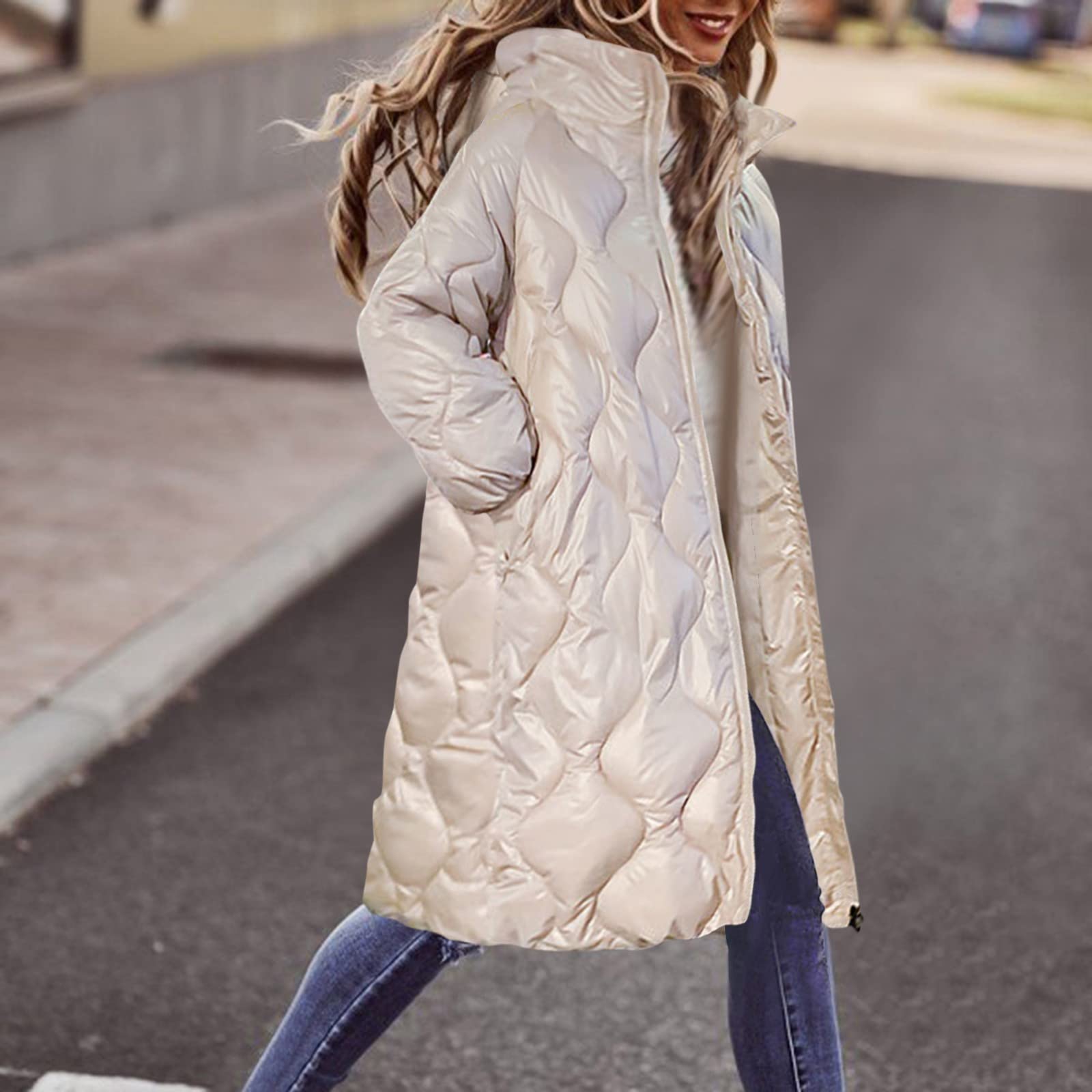 Chaqueta Larga de Algodón de Otoño Invierno para Mujer con Capucha Cuello Alto, Abrigo Parka Ropa Deportiva, Abrigo Acolchados Gruesos Cálido Largo Elegante con Cremallera Talla Grande