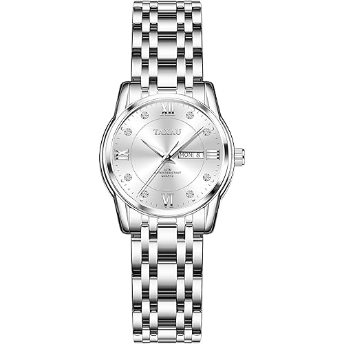 Watches for Women Fashion Simple Stainless Steel Small Face Quartz Women's Watch Diamond Day Date Waterproof Ladies Watches Business Dress Women's Wrist Watches