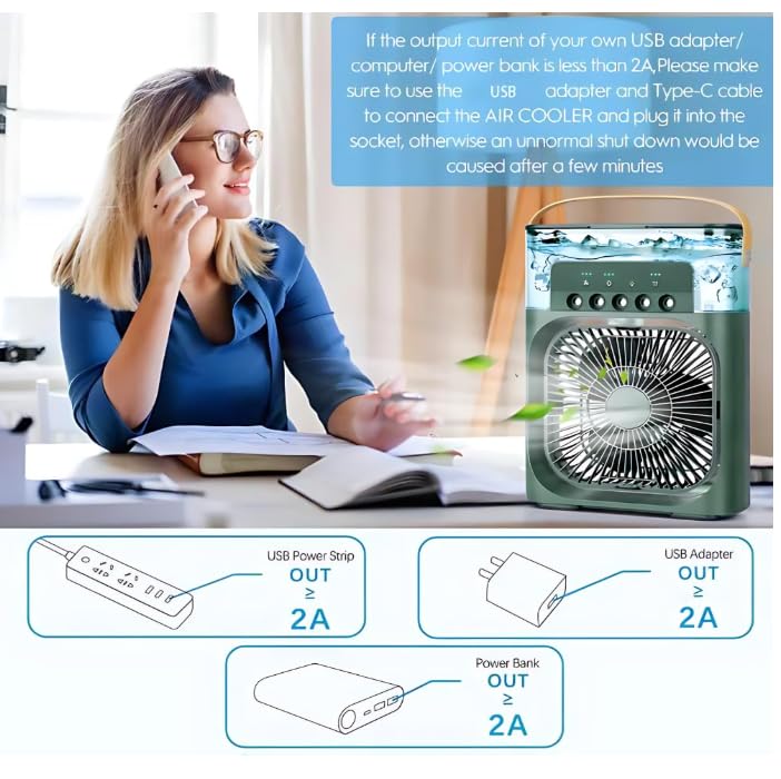 Portable Mini Air Cooler Fan with Mist Humidifier, 3-in-1 Multifunction, 600ml Water Tank, 3 Speed Modes, Night Light, USB Powered 1