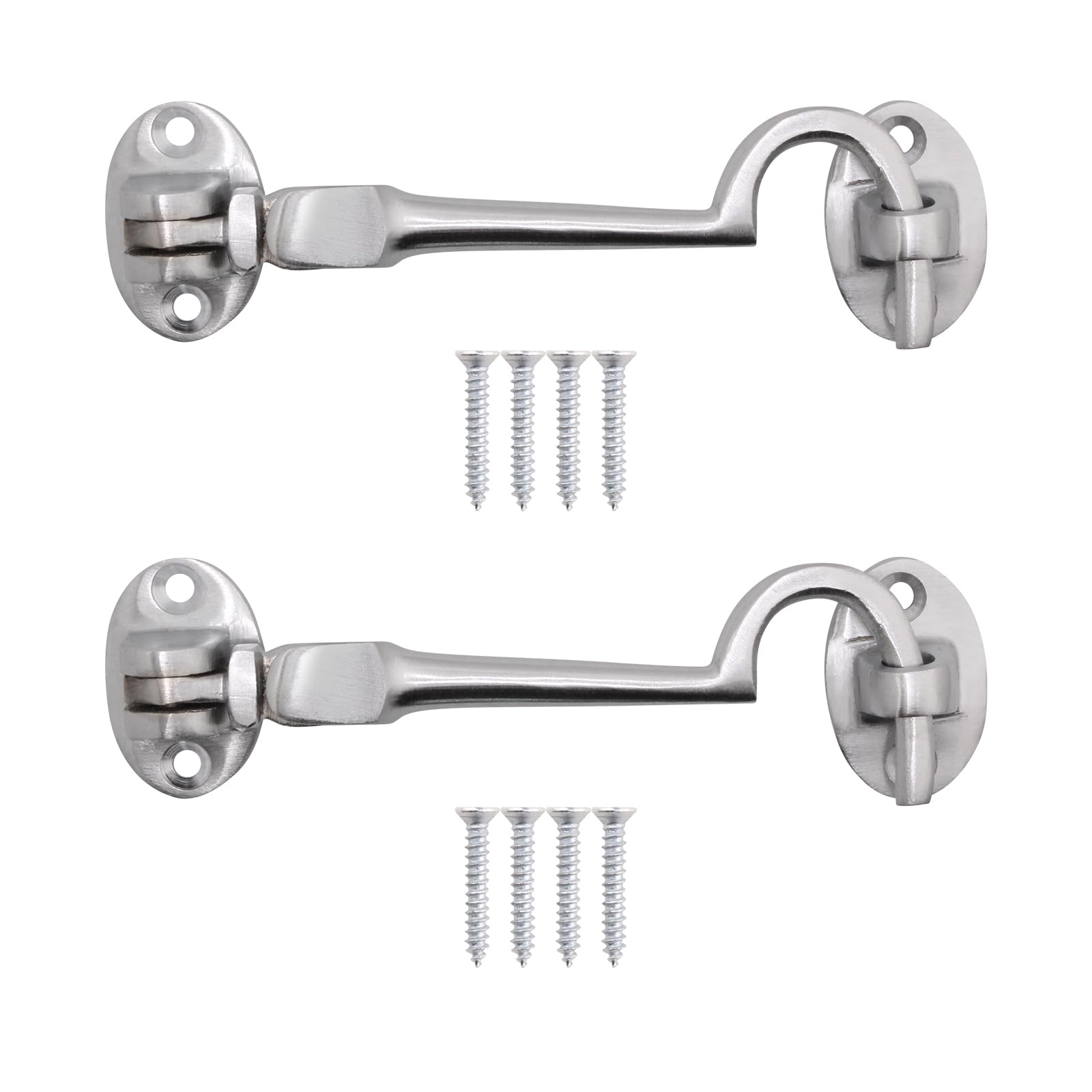 EAI Cabin Hook and Eye Latch | Heavy Duty 100mm / 4 Inch Silent Satin Chrome Hook and Eye Latch | 2 Pack with Fixings