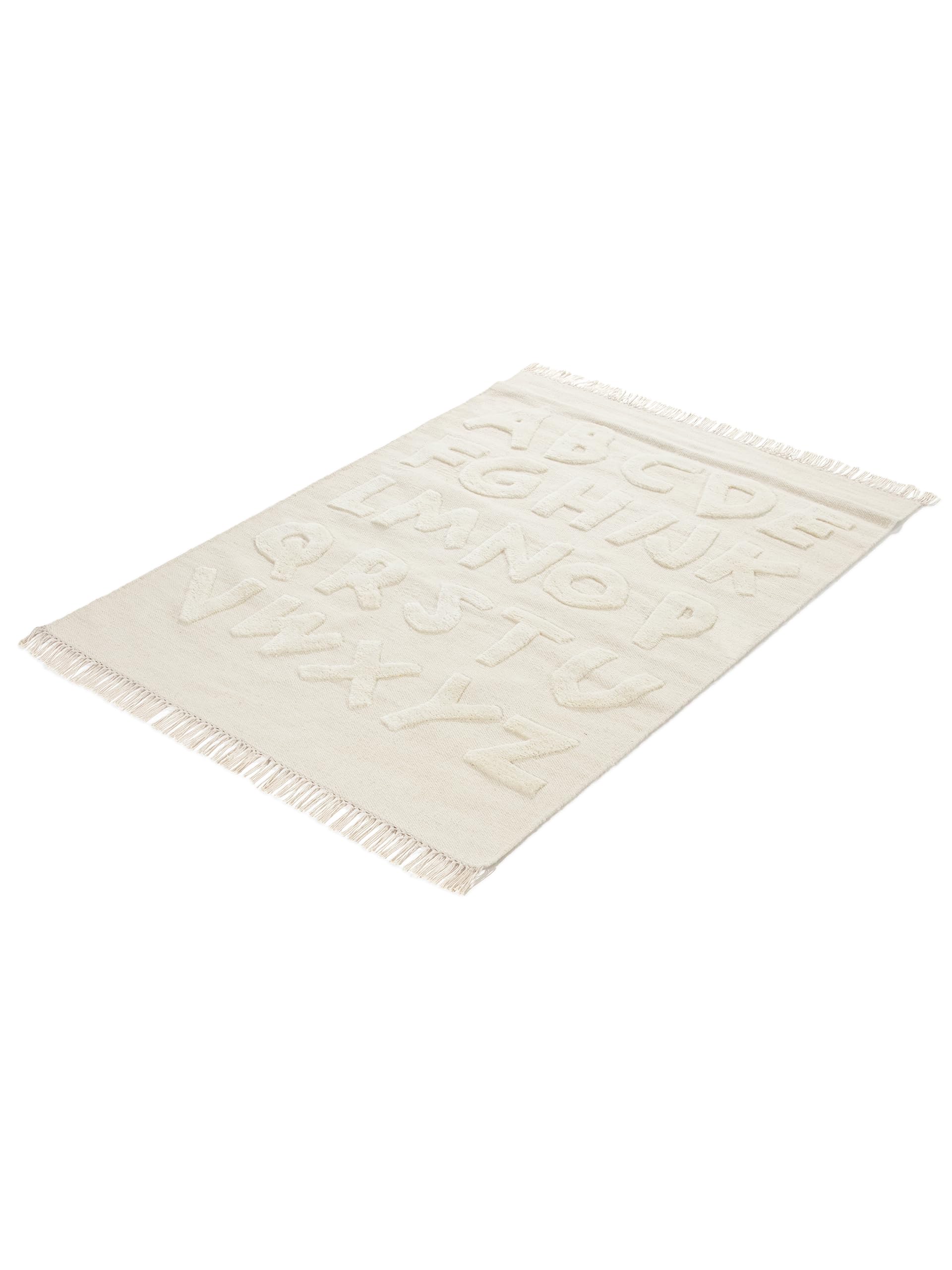 carpetfine Kinderteppich ABC Alphabet Creme 120x170 cm - Lernteppich und Spielteppich mit feinen Reliefdetails, weich & robust, ideal fürs Baby- & Kinderzimmer