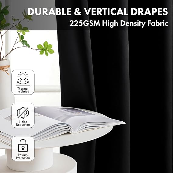 Black Blackout Curtains for Bedroom Living Room W40 x L63 Inch