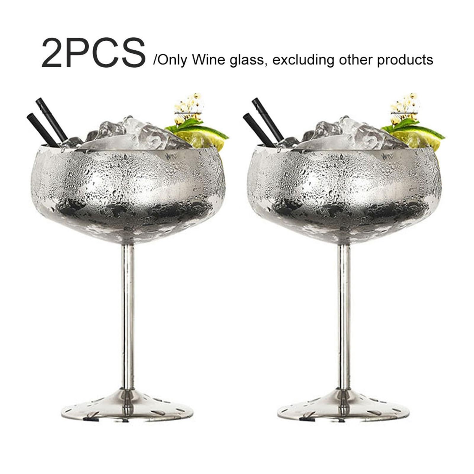 2 Stück 450 ml Edelstahl-Cocktailglas Trinkgeschirr Bar Wein Zubehör Champagner Hochzeit Wein breite Öffnung Home Party