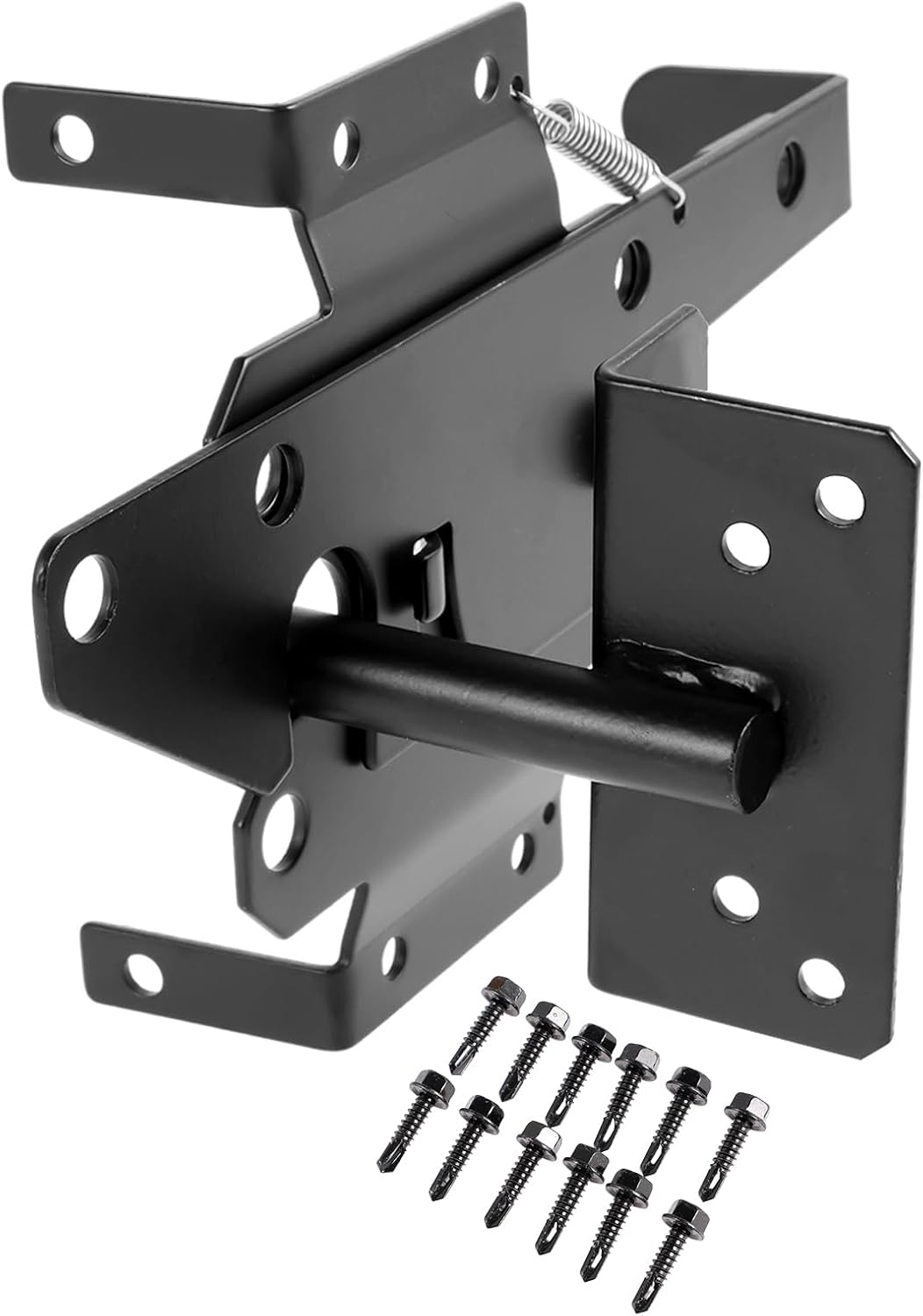 Self-Locking Gate Latch Iron Fence Gate Latch Rustproof Post Mounted Fence Latch with Screws Practical Fence Gate Lock Automatic Gate Latch for Wooden Vinyl Gate Fence Secure Pool Yard