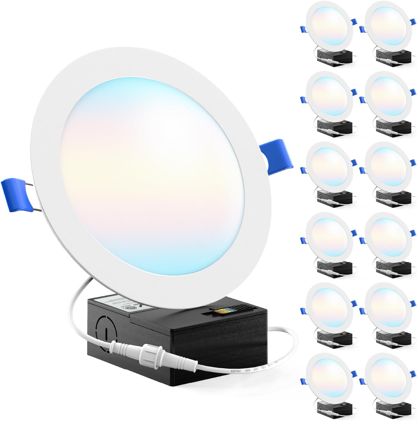 Sunco 12 Pack 5CCT 6 Inch Ultra Thin LED Recessed Ceiling Lights Slim 1500LM High Brightness, 2700K/3000K/3500K/4000K/5000K Selectable, Dimmable, 14W, Canless Wafer with Junction Box